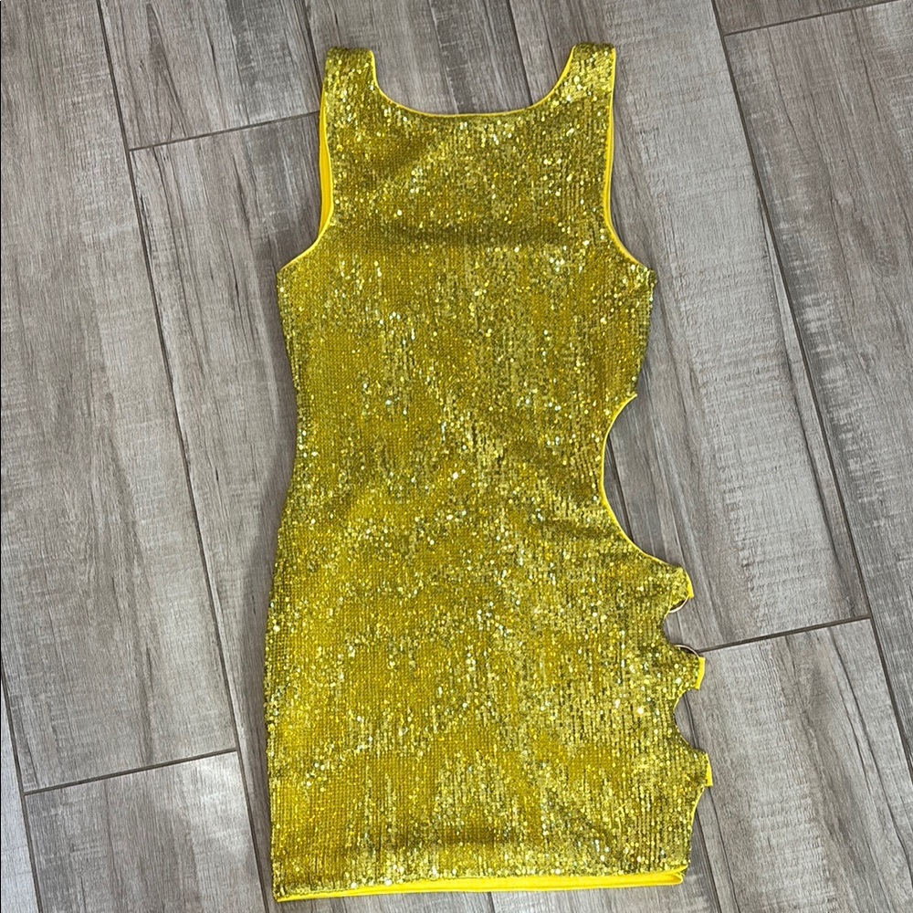 Yellow Sequin Cutout Dress